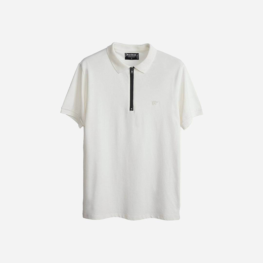 Bad Bear Cord Beyaz Polo Yaka Fermuarlı Erkek T-Shirt