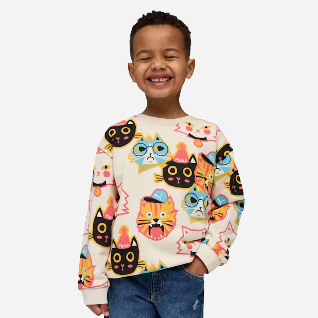 Puma Moody Cat Crew Unisex Çocuk Bej Sweatshirt
