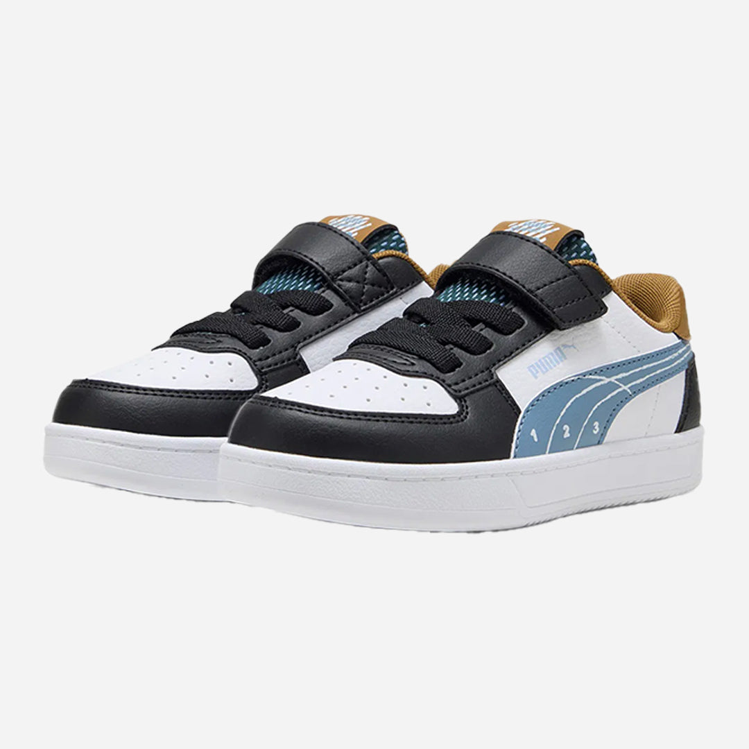 Puma Caven 2.0 Run Fun Unisex Çocuk Siyah-Beyaz Cırtlı Spor Ayakkabı