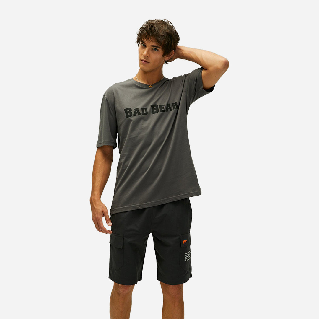 Bad Bear Title Oversize Koyu Gri Baskılı Erkek Tişört