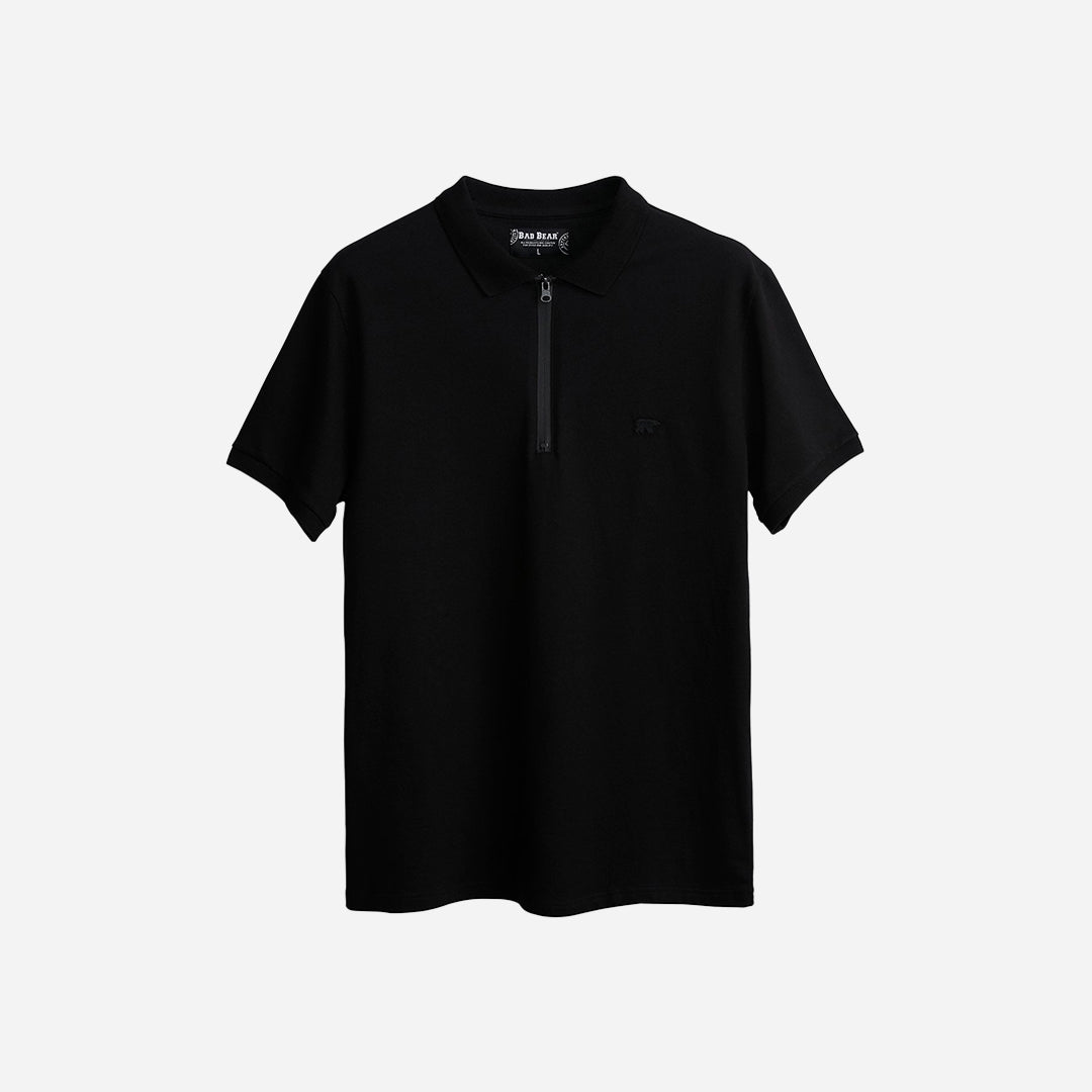 Bad Bear Cord Siyah Polo Yaka Fermuarlı Erkek T-Shirt