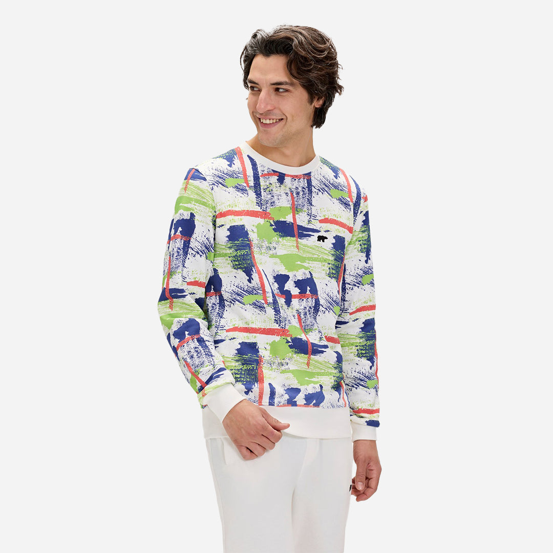 Bad Bear Flame Beyaz Erkek Baskılı Sweatshirt